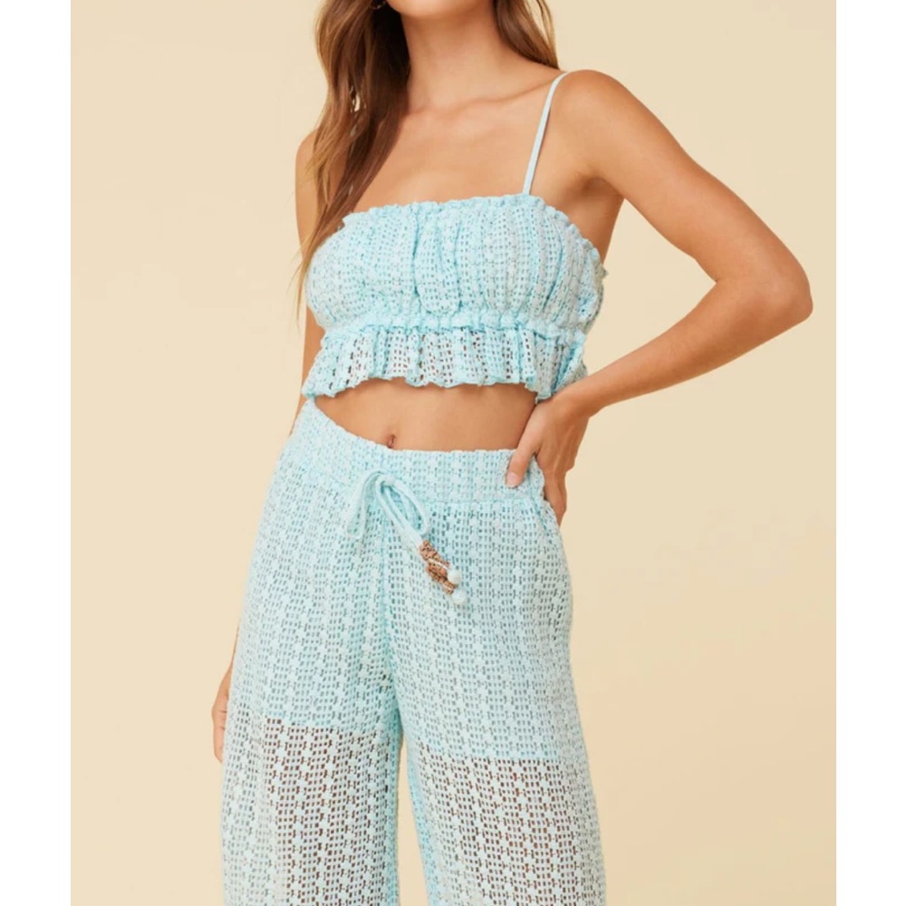 Surf gypsy vertical stripe crochet surplice top. Size M.